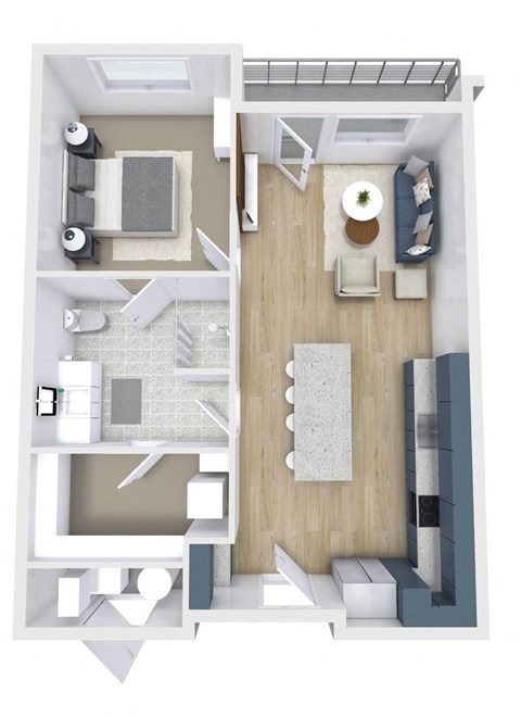 Floor plan for 1 bed, 1 bath, 691 sqft